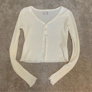 long sleeve cropped white button up top